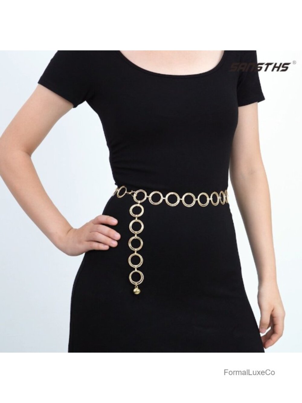 Chunky Chain Belt for Women, Adjustable Metal Waist Belt for Dresses, Silver - Picture 6 of 6